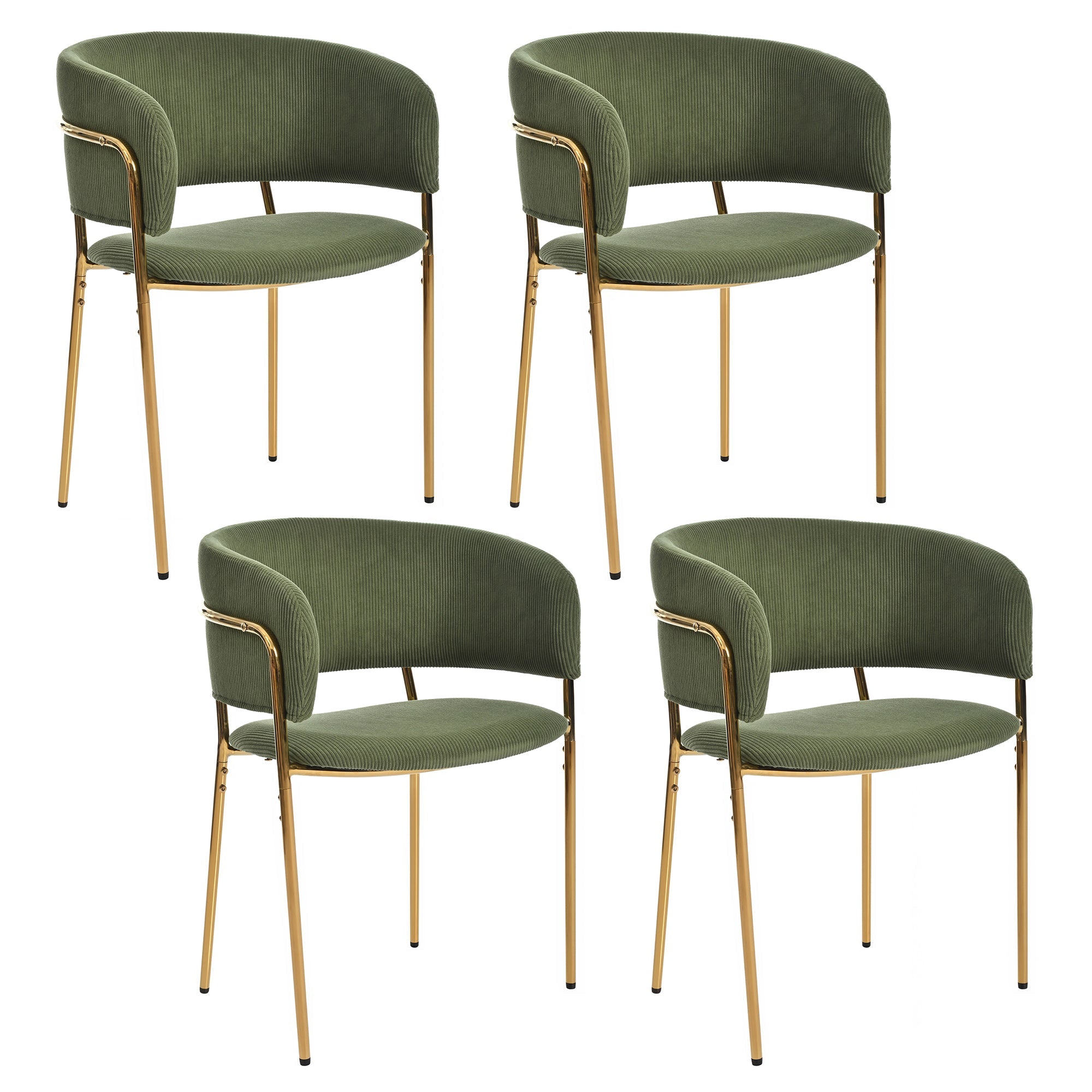 4 Modern Chairs Angled Legs Adjustable Feet Corduroy - Green