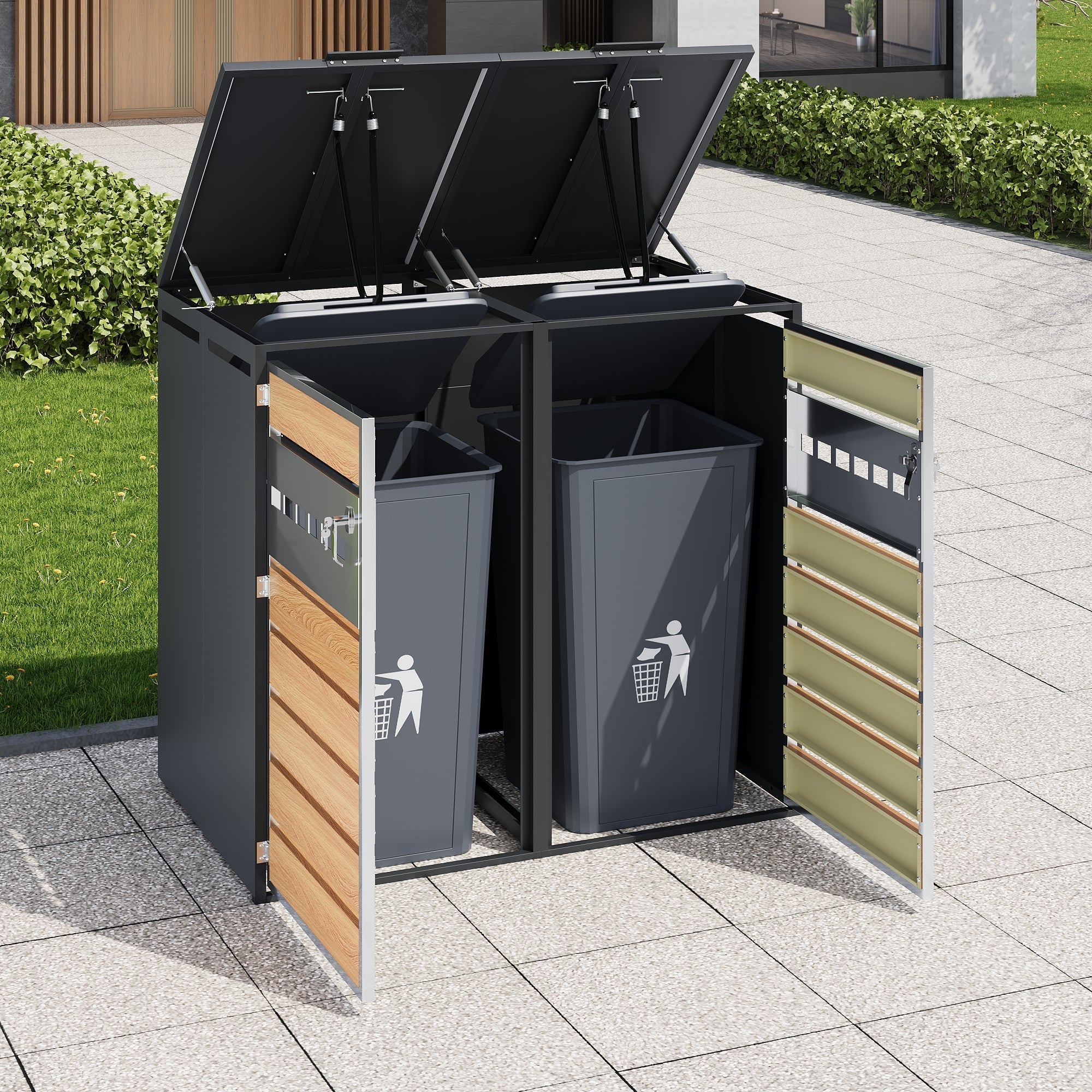 Bin Storage Box with Hinged Lid, Lockable and Two Doors