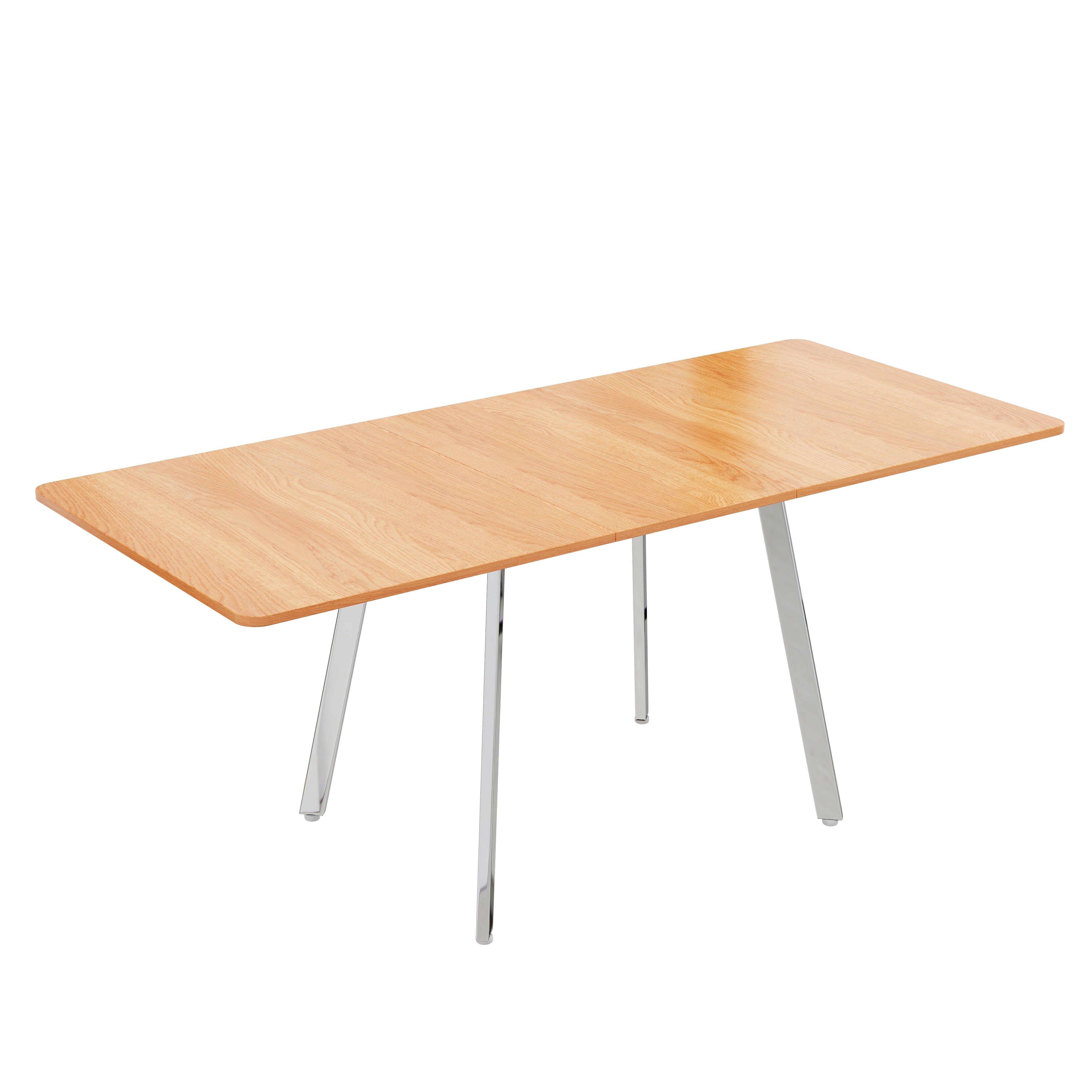 Extendable Dining Table, 140-180cm for 4-6 People with Alloy Support, Natural and Silver Chrome
