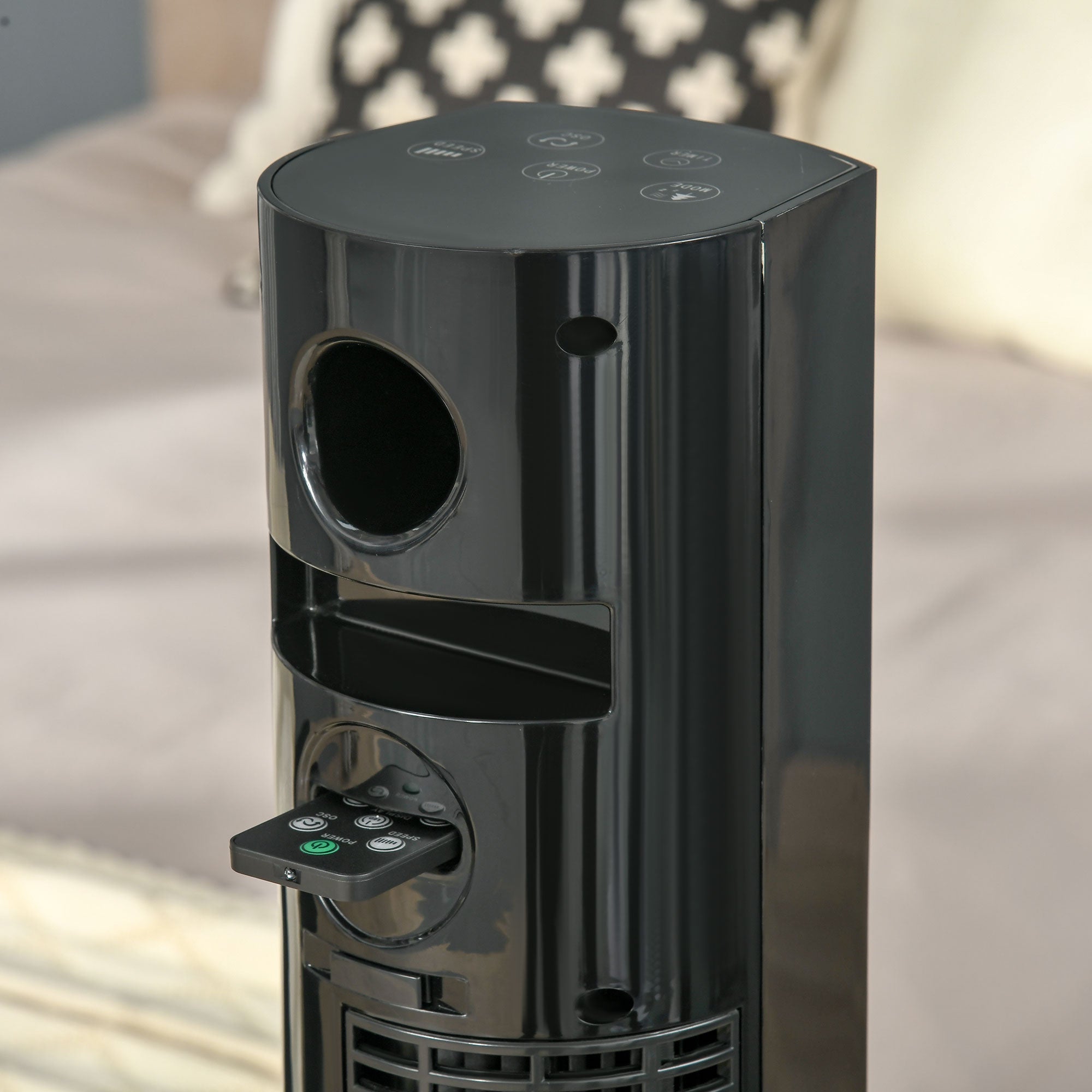 Pedestal fan with remote control, 45W, 12H timer, 70° oscillation, 3 ventilation levels, aroma diffuser, black
