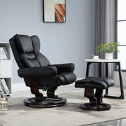 360° Swivel Recliner Chair with Footstool, Manual Recliner Armchair, Black PU Leather