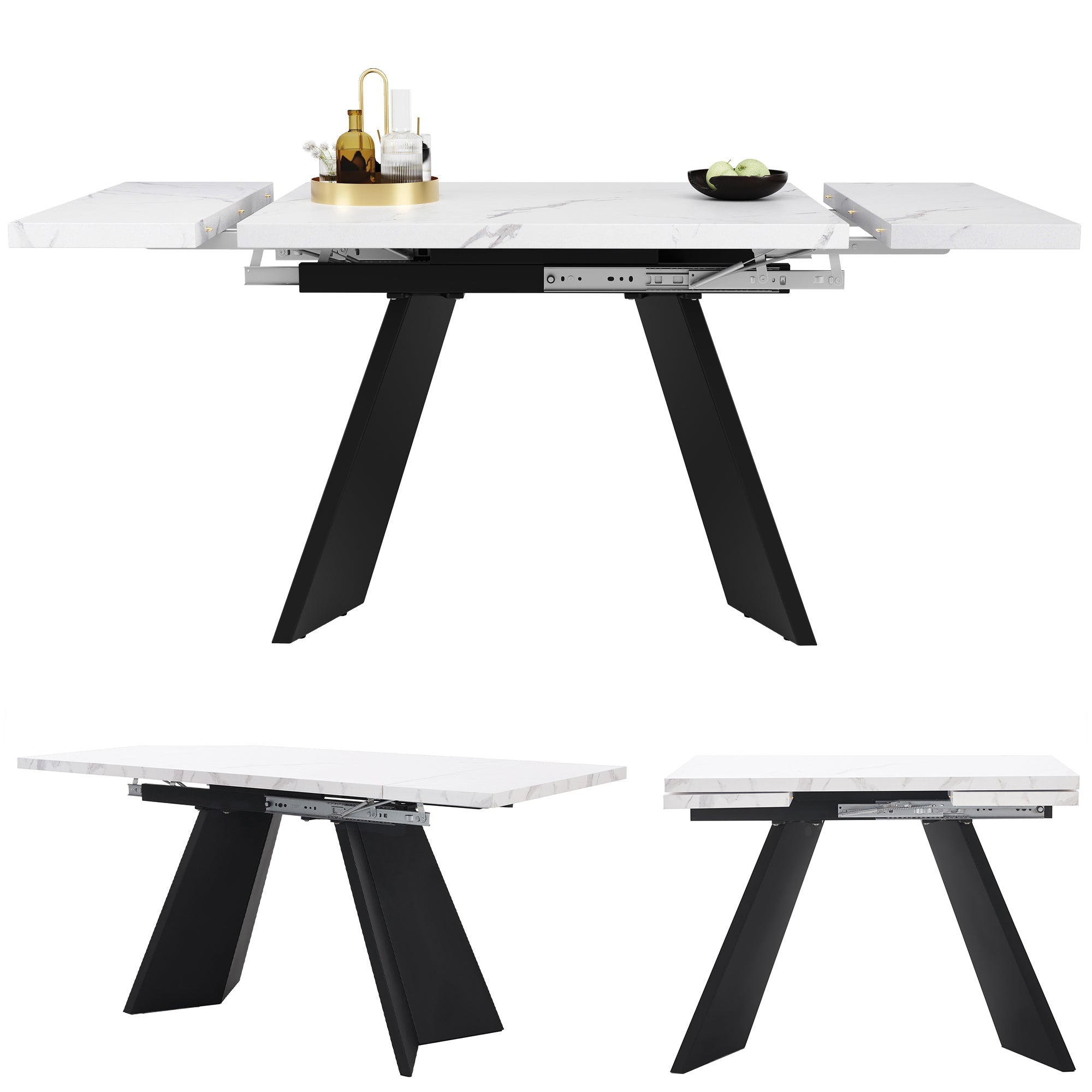 Telescopic Dining Table Extendable 99-159x74cm Flat Legs - White