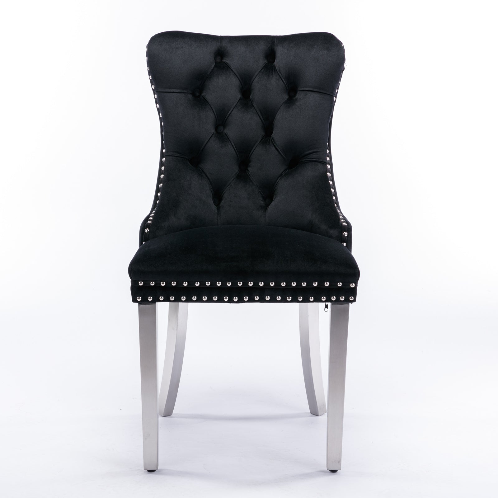 Nikki Collection Modern Tufted Velvet Dining Chair Set of 2 Chrome Legs - Black/Chrome