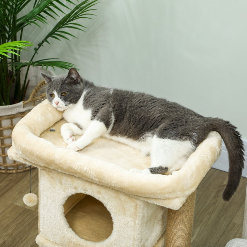 Katzenbaum, Kratzmatte aus Jute, Katzenhaus, Beige