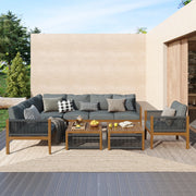Garden Lounge Set for 7-8 People with Sofa, Table and Washable Cushions, Natural and Grey