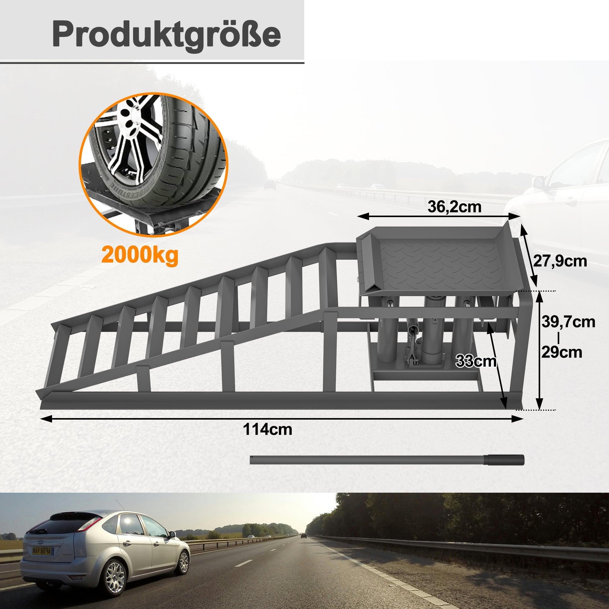 Car Loading Ramp Set, 2-Piece Height-Adjustable Lifting Platform, Grey