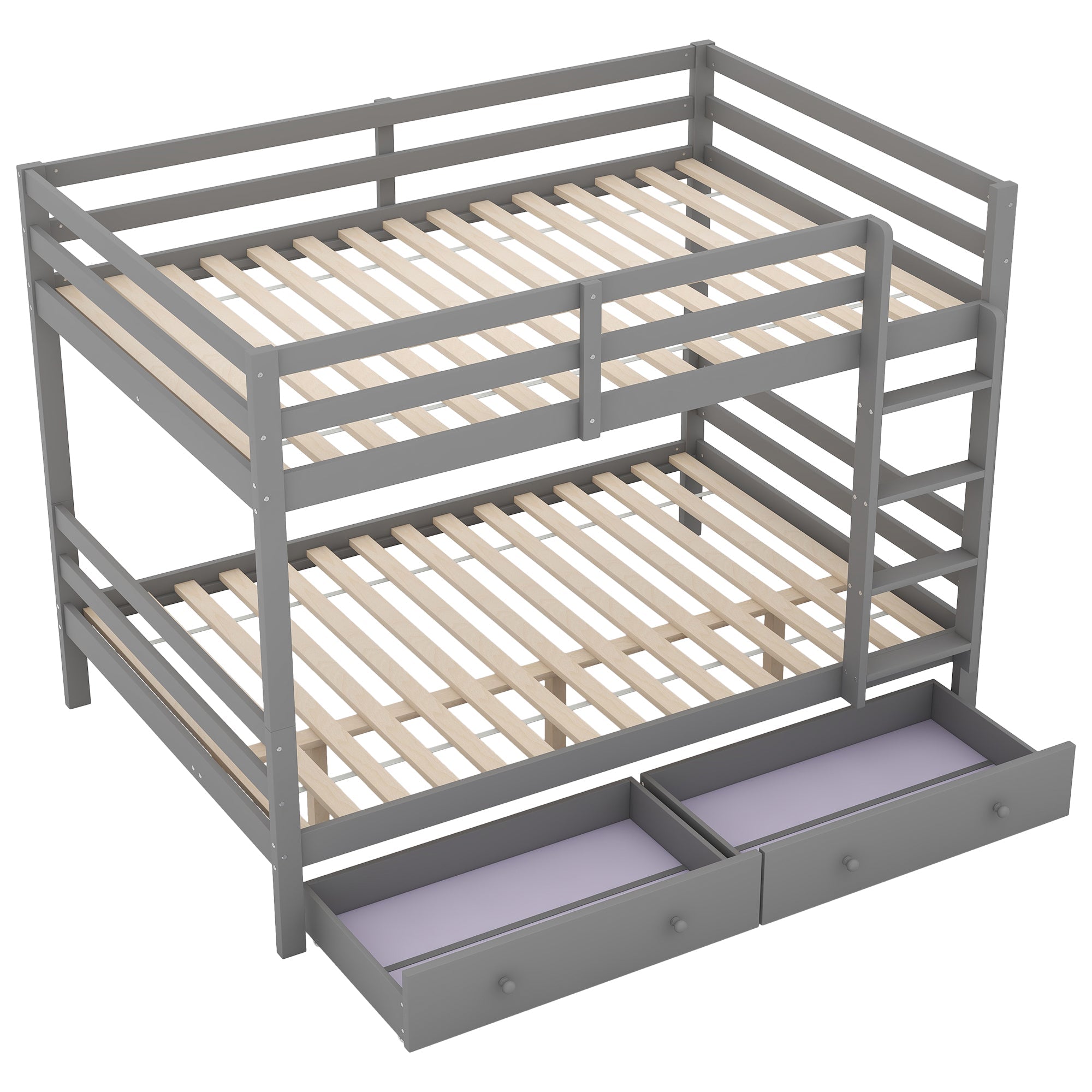 Bunk Bed 140x200cm Drawers Storage High Railings - Grey