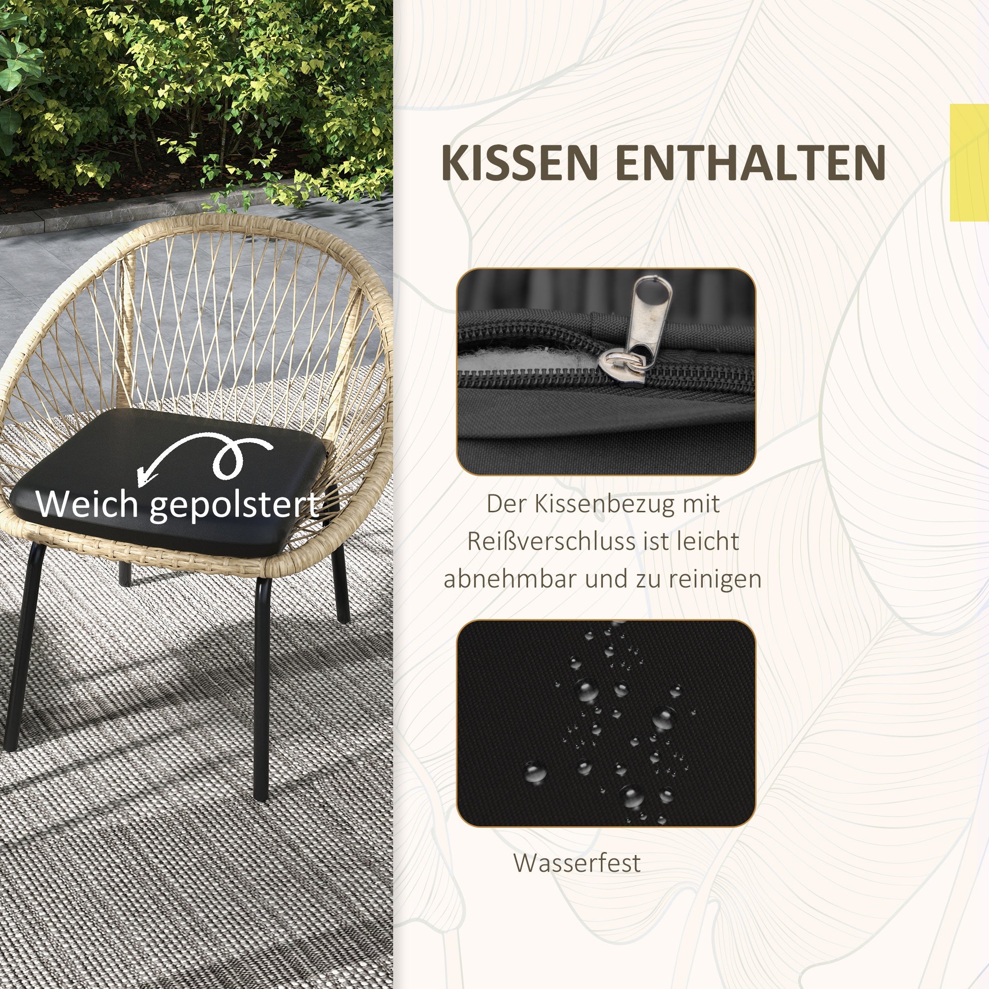 3-piece Rattan Garden Furniture Set with Coffee Table & 2 Chairs, Weatherproof, Yellow Polyester