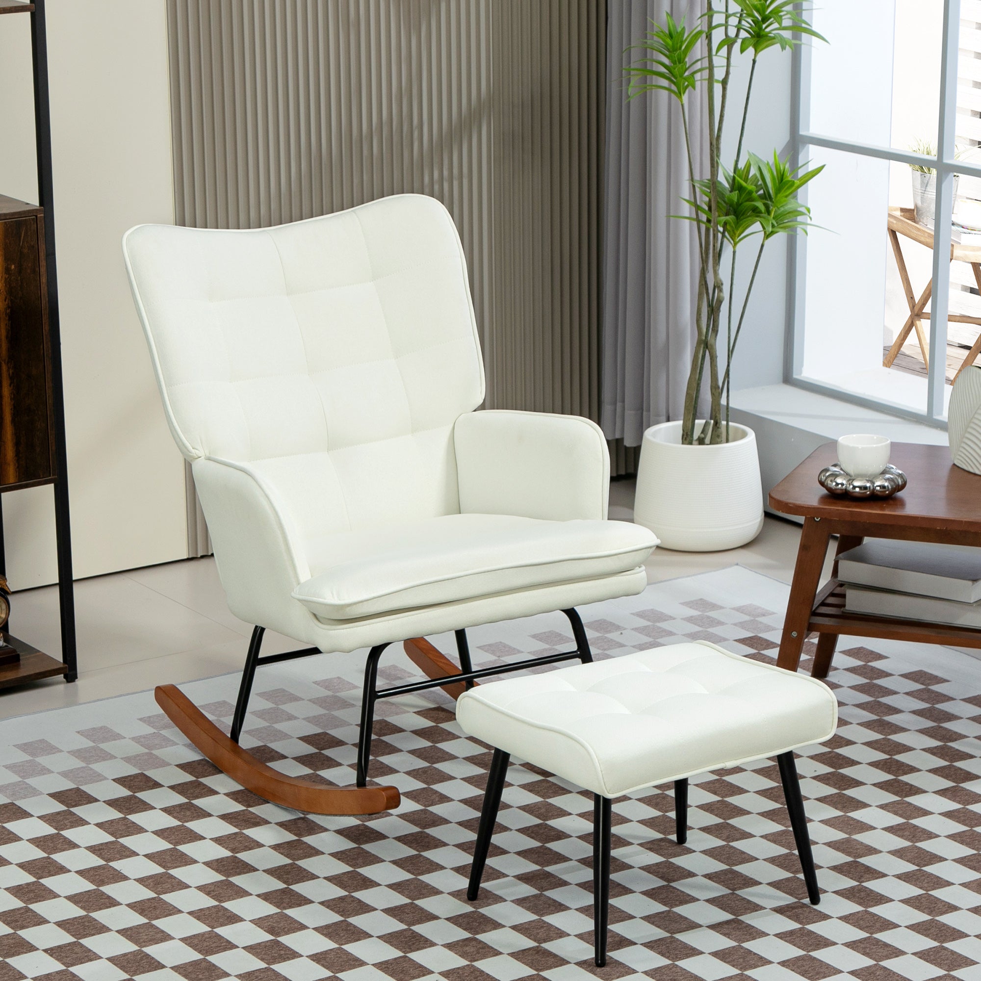 Rocking Chair with Footstool, Armchair/Nursing Chair 130 kg Capacity, Linen Look