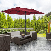 Parasol Garden Umbrella Double Patio 455 x 270 cm Hand Crank Oval, Wine Red