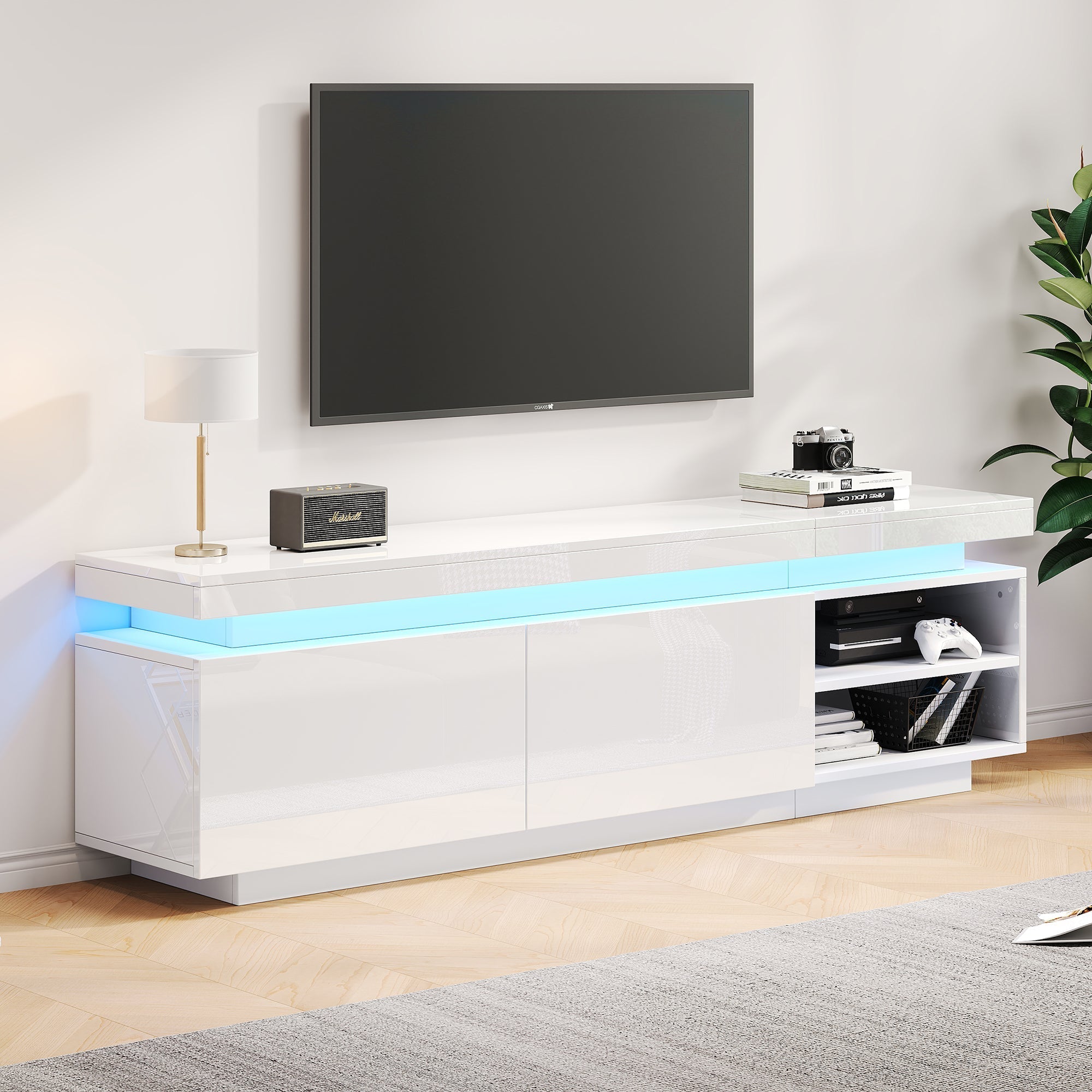 Lowboard TV Cabinet, 70-inch, High-Gloss LED, White