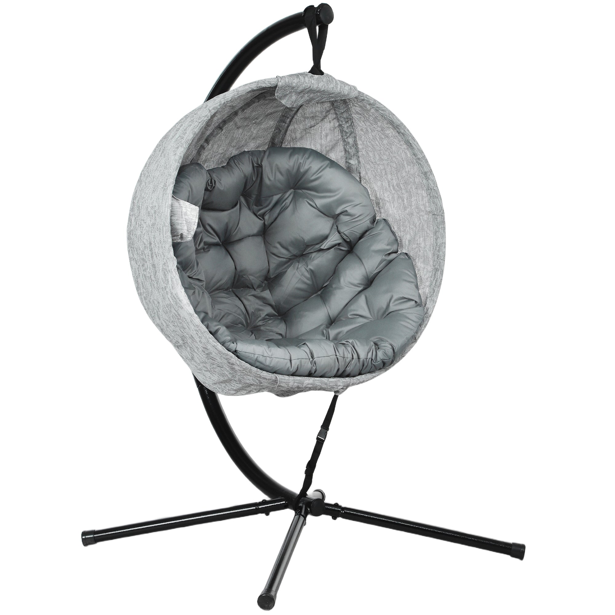 Hanging Egg Chair with Stand, Folding Basket & Cup Holder, Grey