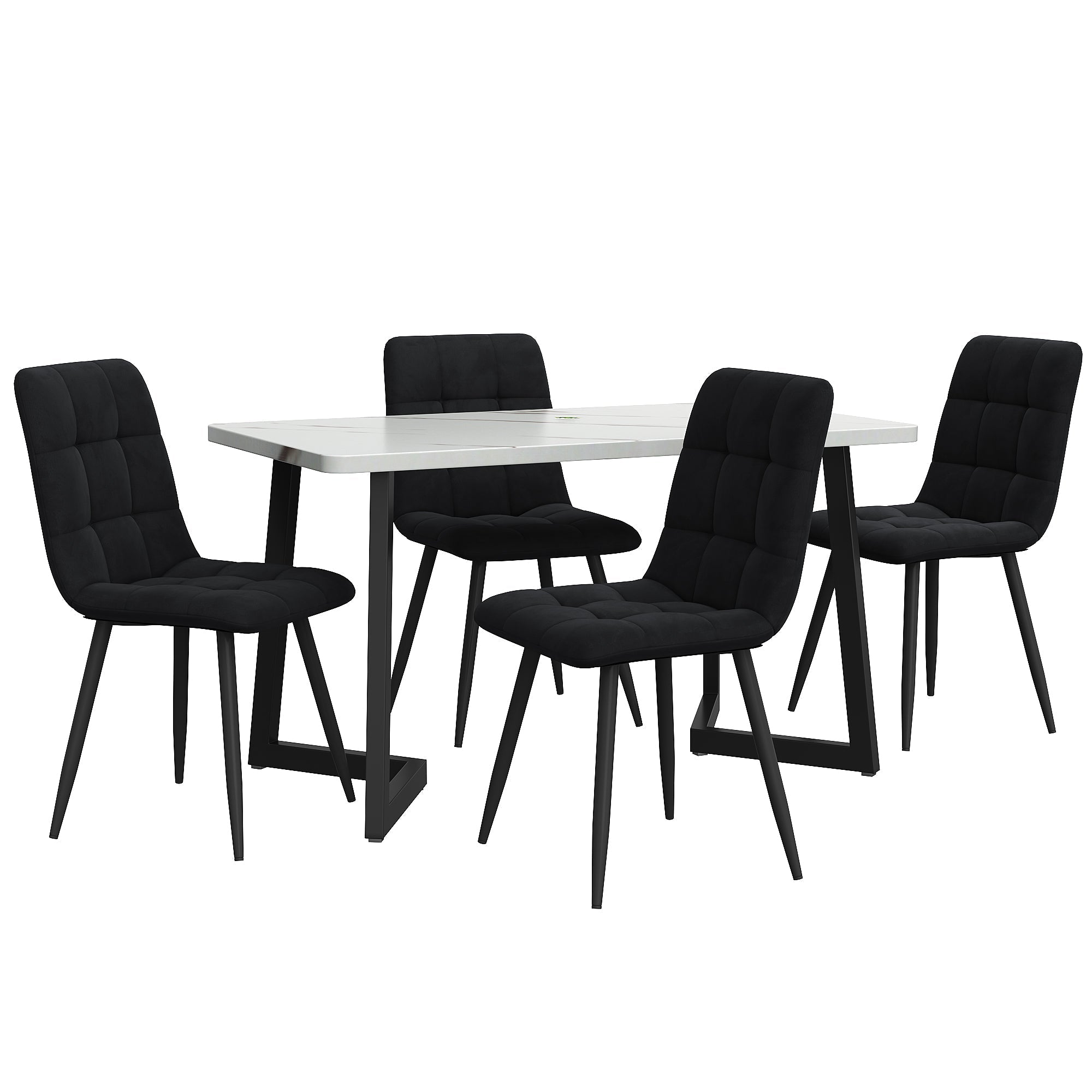 5-Piece Dining Set Rectangular Black Velvet Chairs with Black Legs