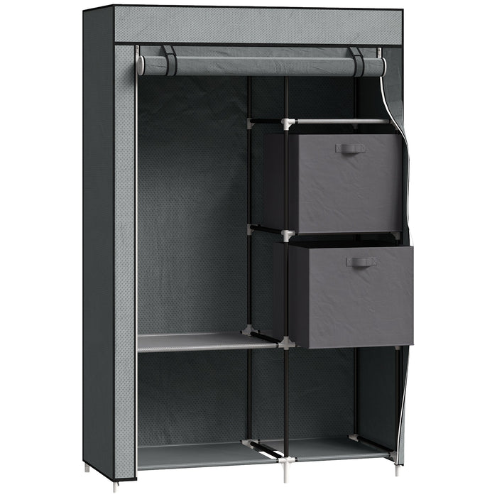 Fabric Wardrobe, Folding with Drawers & Clothes Rail, Dark Grey Non-Woven Fabric