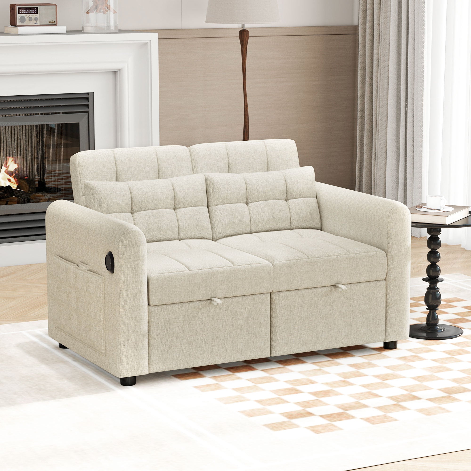 Loveseat Sofa, Modern 3-in-1 Pull-Out, Adjustable Backrest, USB Port