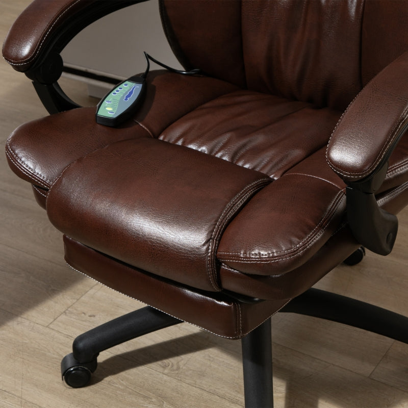 Vinsetto Adjustable Swivel Chair with Footrest, Headrest, Massage Function, Faux Leather, Brown