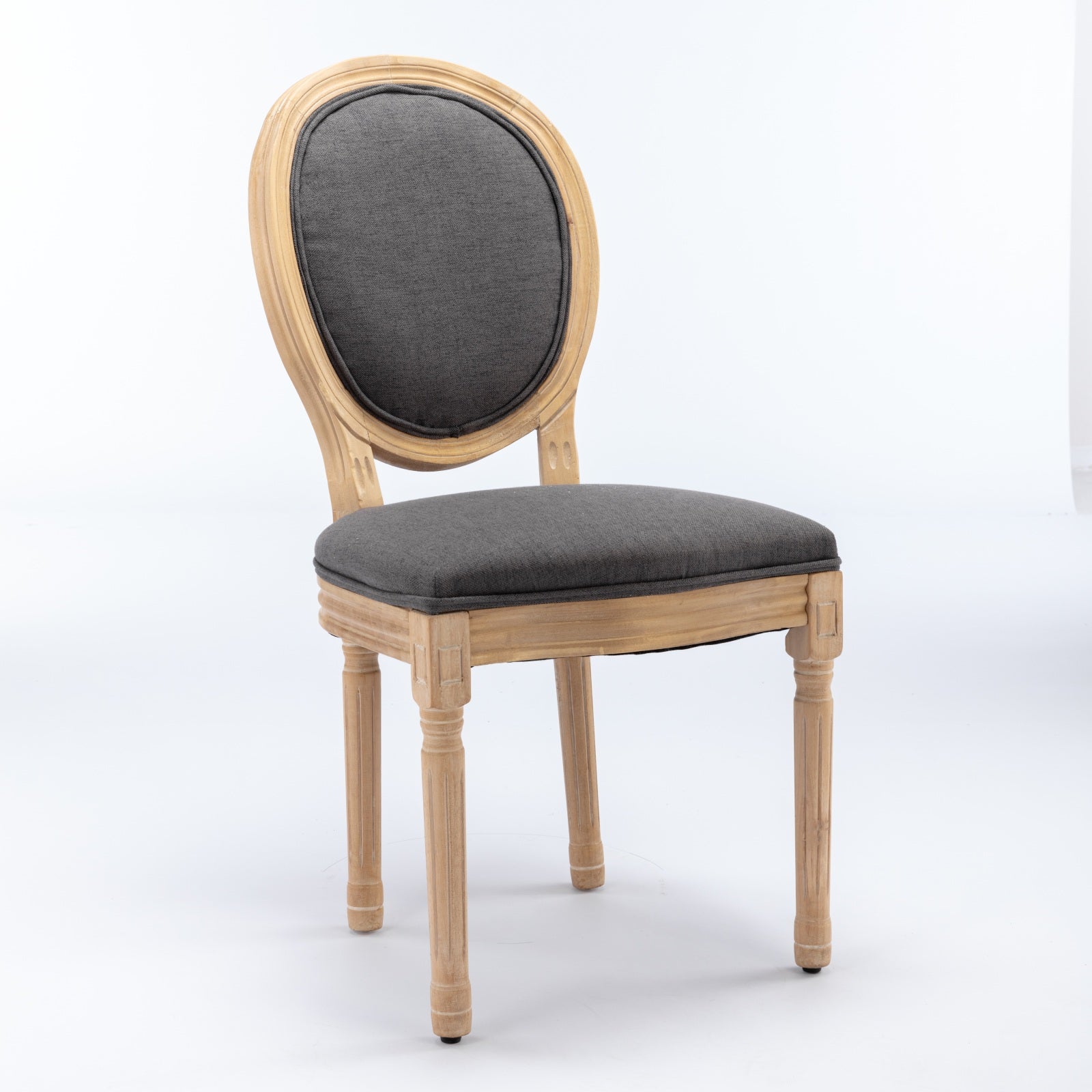 Dining Chair French Style Solid Wood Antique Painting Set of 2 Linen Dark Gray