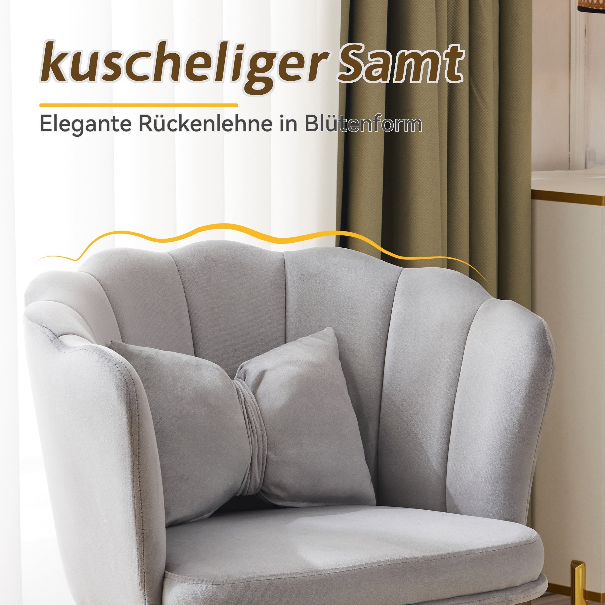 Chairs, Set of 4 Velvet Upholstered with Petal Back & Gold Legs, Modern