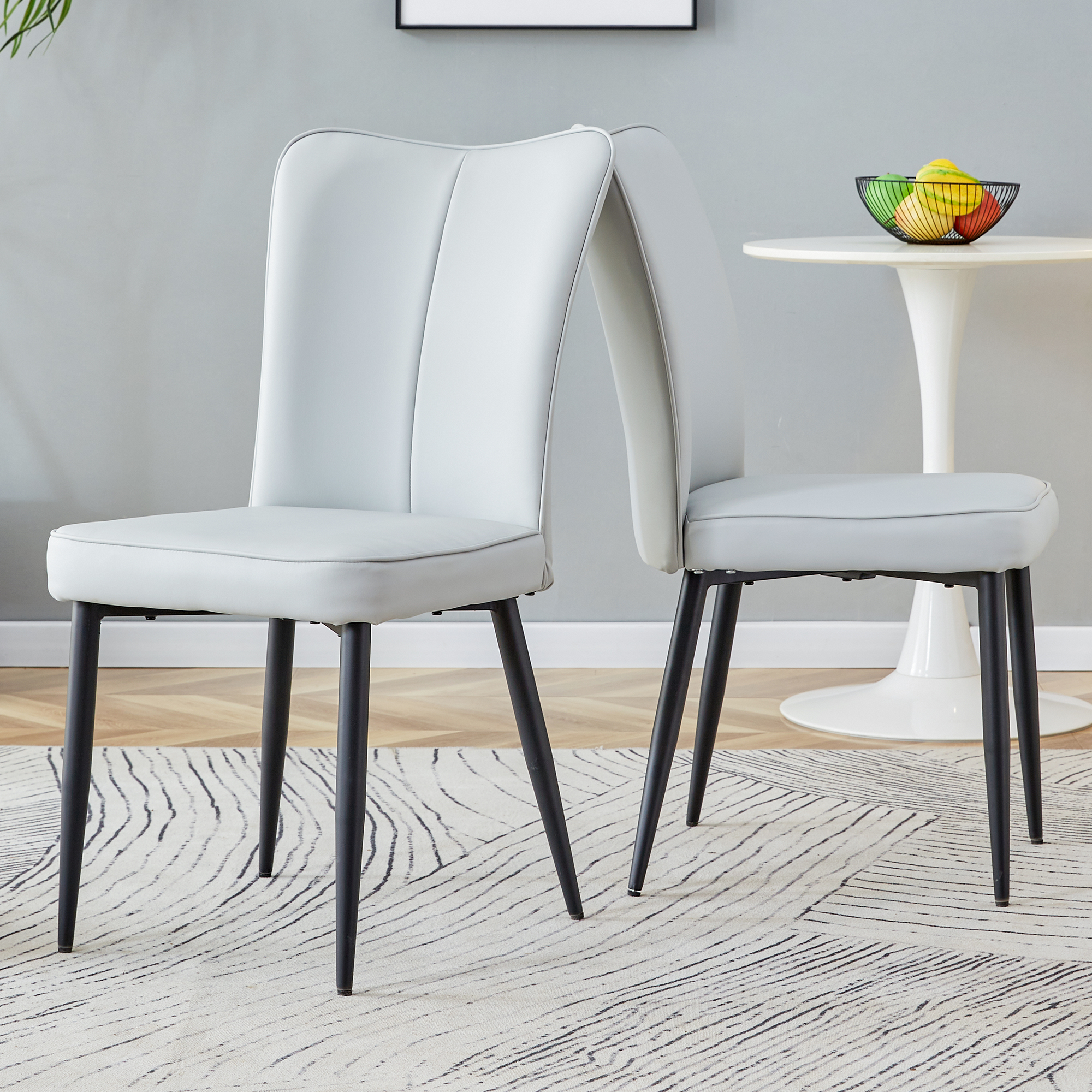 Dining Chairs Set of 2 Modern 89cm High PU Black Metal Legs Light Grey