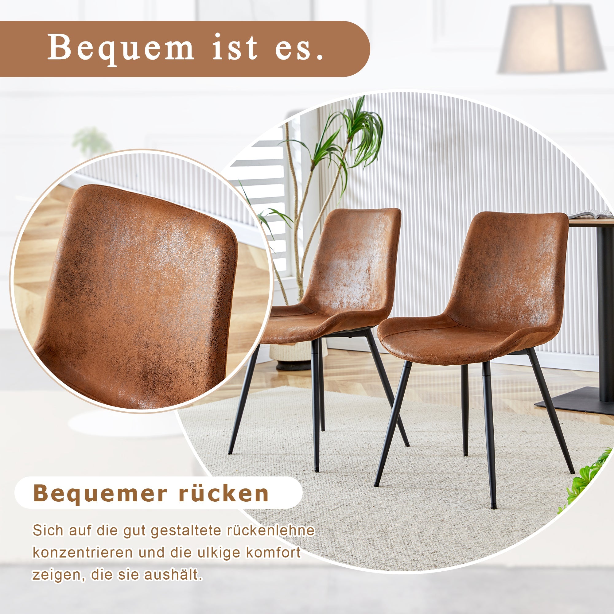 Dining Chairs Set of 4 Widened Seat Metal Legs - Brown Tech-Fabric