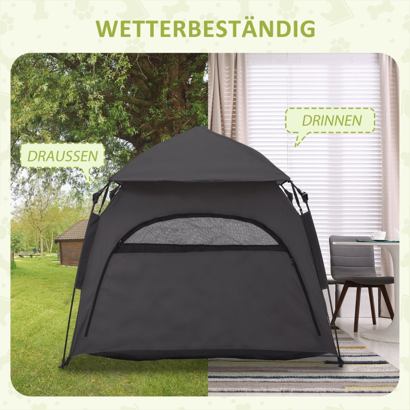 Haustierzelt, Hundehütte mit Netzfenster & Schiebedach, Dunkelgrau