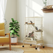 Kleintierkäfig, 4 Ebenen mit Futternapf und Trinkflasche, Beige