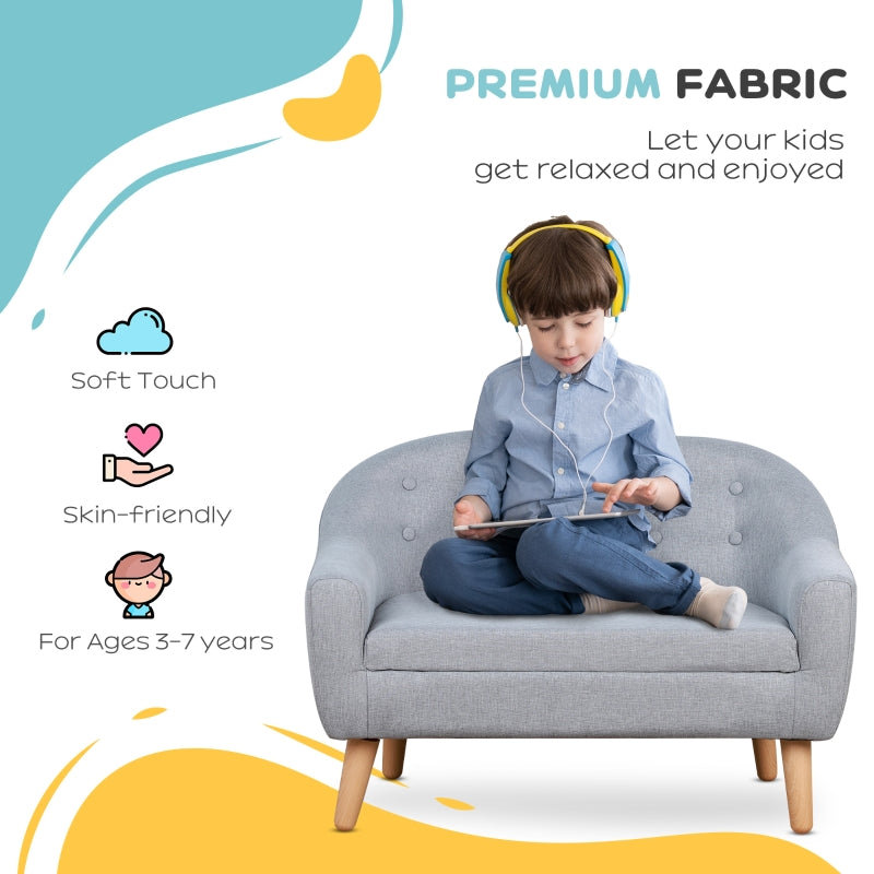 Children's Armchair 2 Seater Mini Sofa Wood Frame Grey