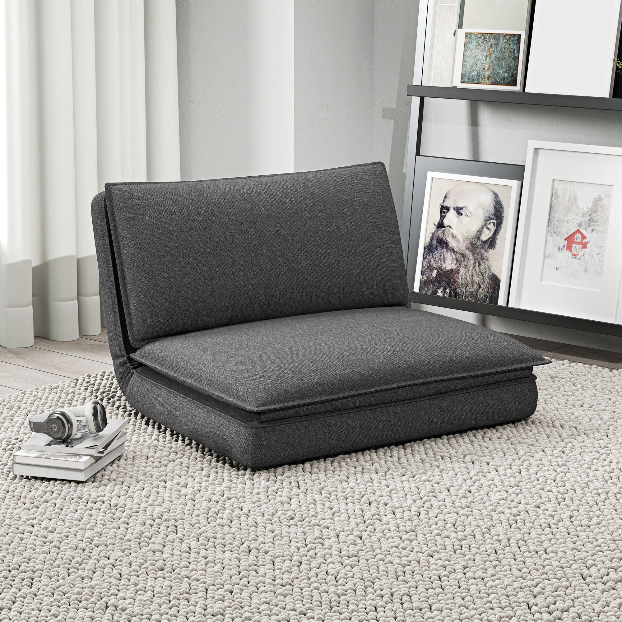4-in-1 Folding Sofa Bed with Storage Space, Dark Grey