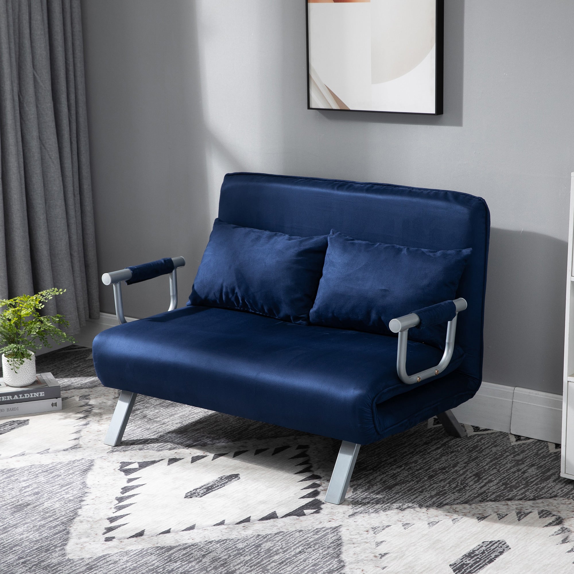 2-seater Sofa Bed, Adjustable Backrest, Velvet Blue