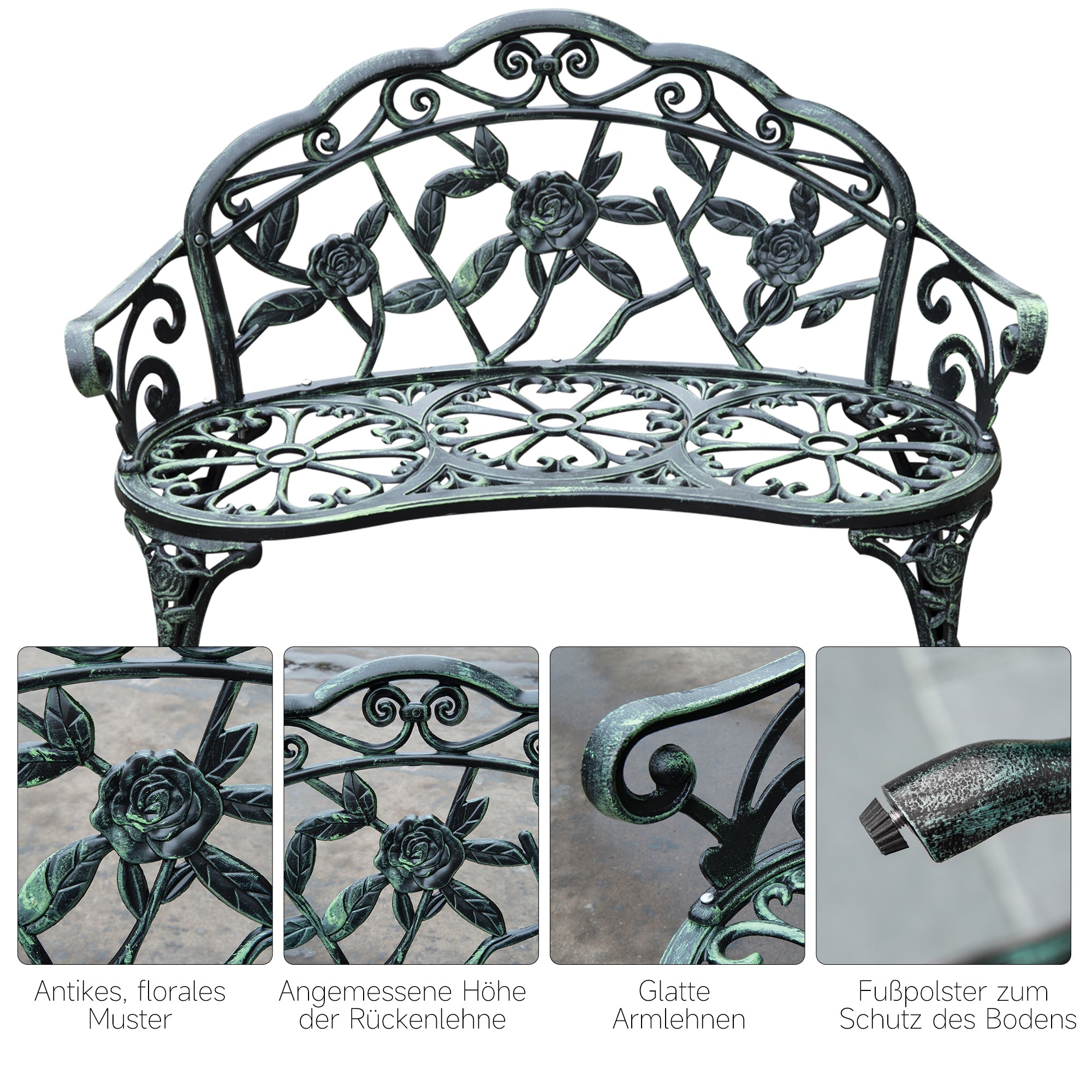 Garden Bench 2-Seater, 100cm Seat, Park/Patio Furniture, Metal