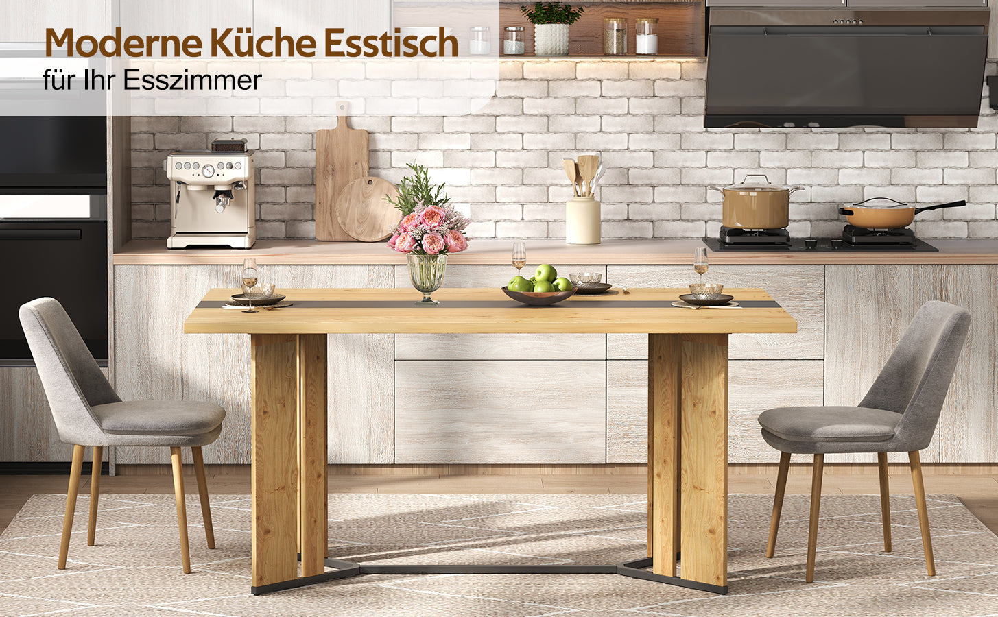 Scandinavian Dining Table 150cm, 2.8cm Thick, Waterproof, Oak Wood