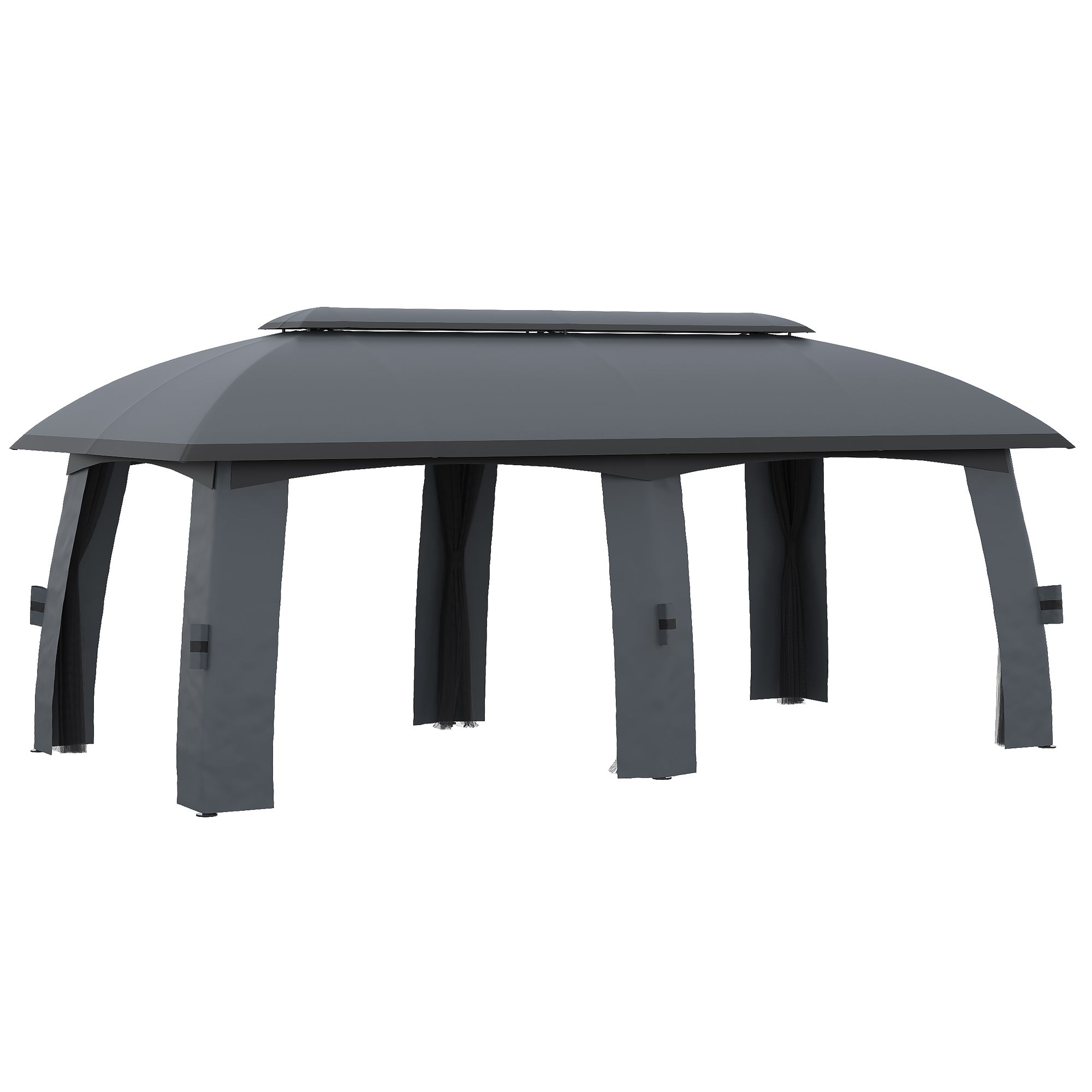 Garden Pavilion Party Tent Double Roof and Sidewalls Fly Nets Galvanized Metal Dark Grey