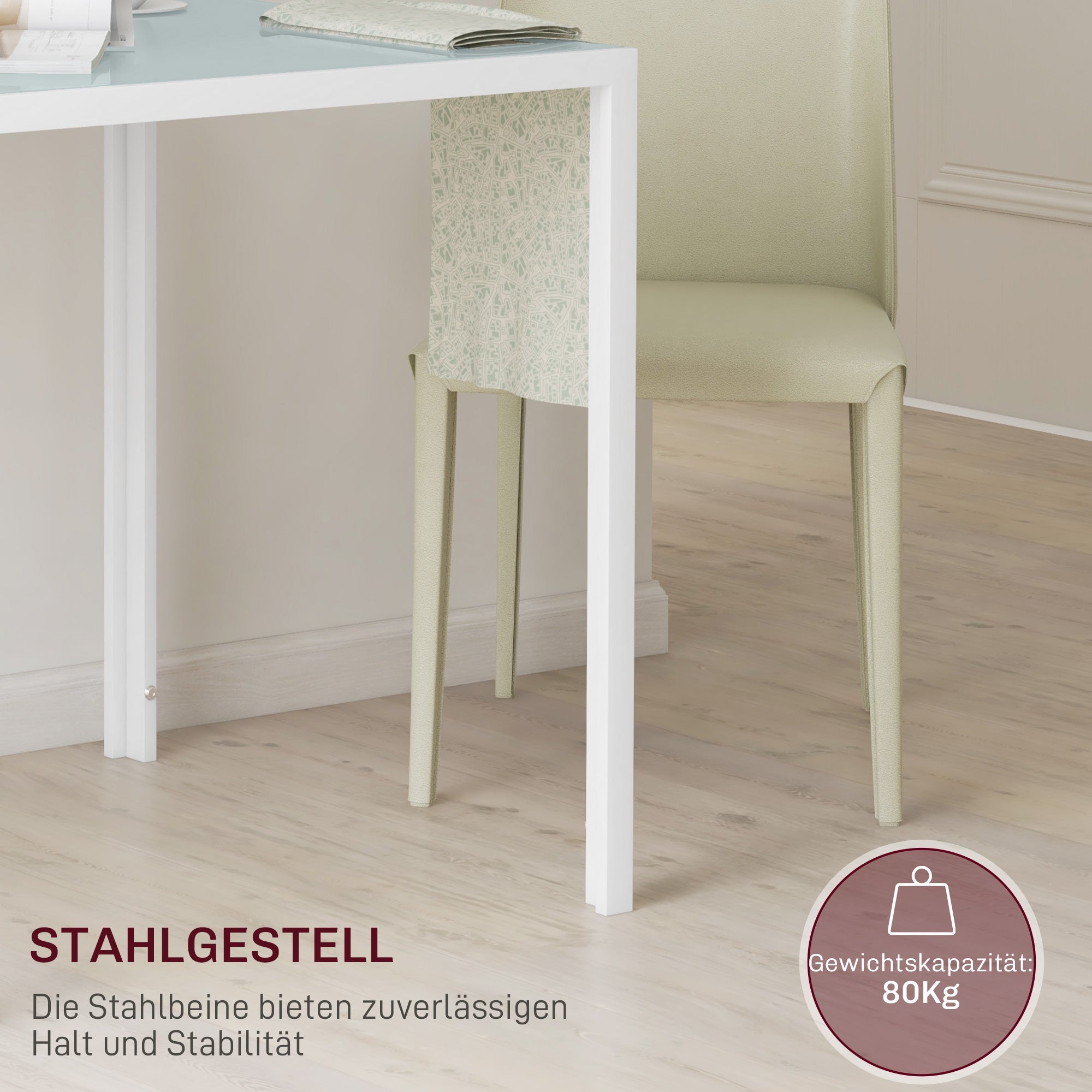 Square Dining Table 4 People Tempered Glass, White