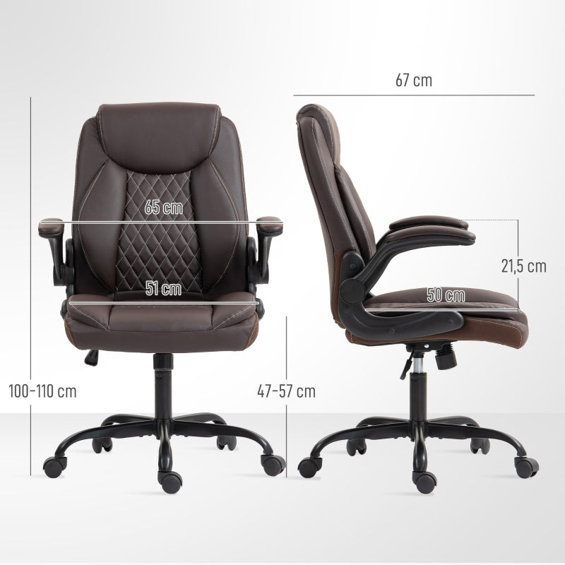 Faux Leather Office Chair with Flip-Up Armrests, Brown