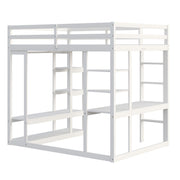 Loft Bed with Desk and Shelves, Solid Wood White and Grey