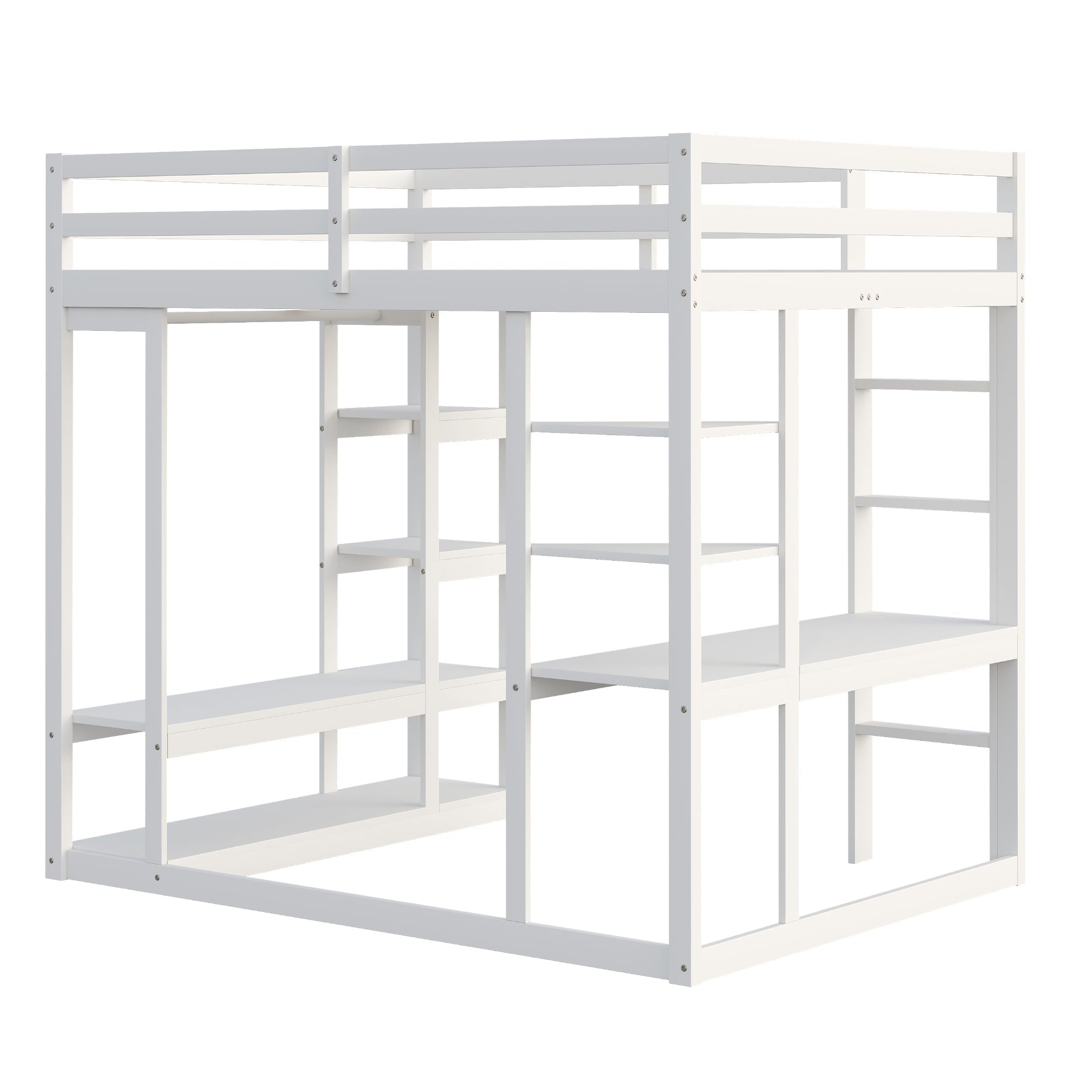 Loft Bed with Desk and Shelves, Solid Wood White and Grey