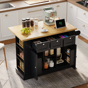 Mobile Kitchen Cart 132cm Folding Worktop Multifunctional Storage Cabinet Integrated Socket Country Style