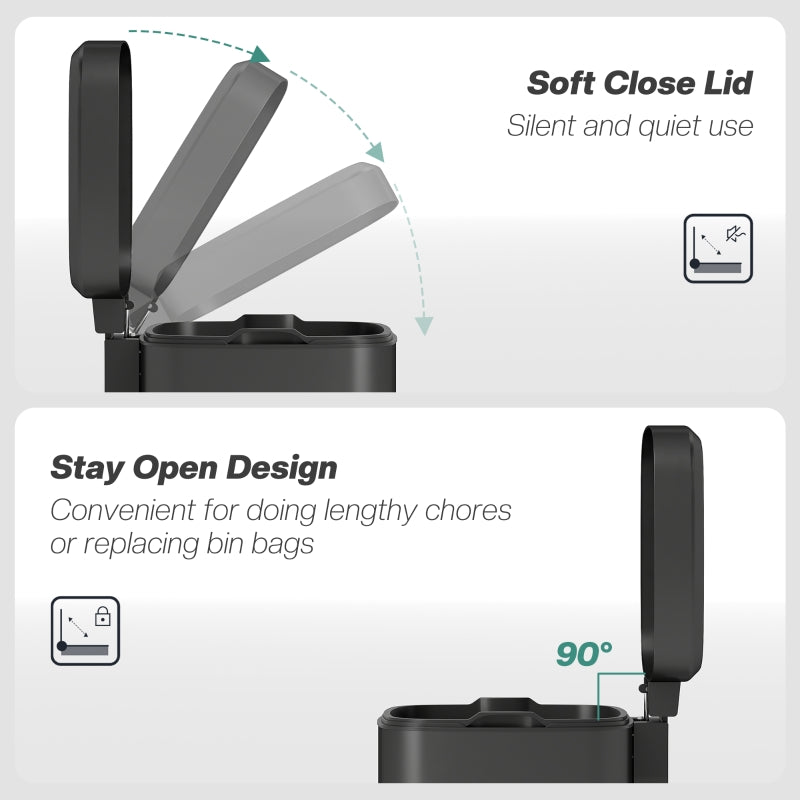 12L Modern Boxy Kitchen Bin Metal Black