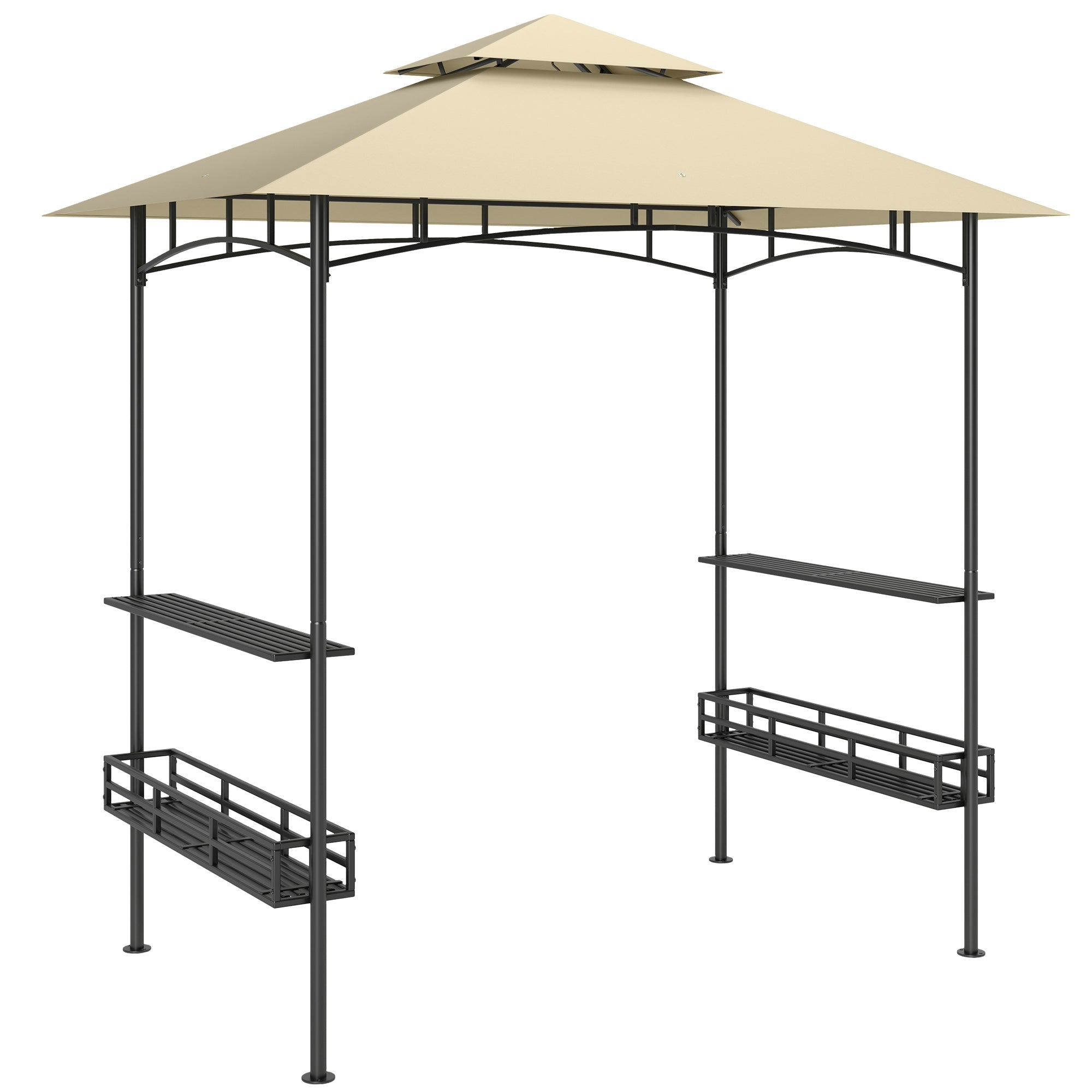 BBQ-Pavillon, Doppel-Dach, Seitenablagen, Stahl, Beige