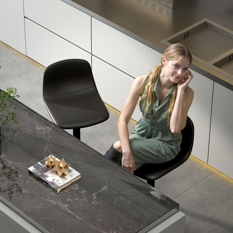 Bar Stool Set of 2, Height-Adjustable Swivel with Backrest & Footrest, Faux Leather, Black