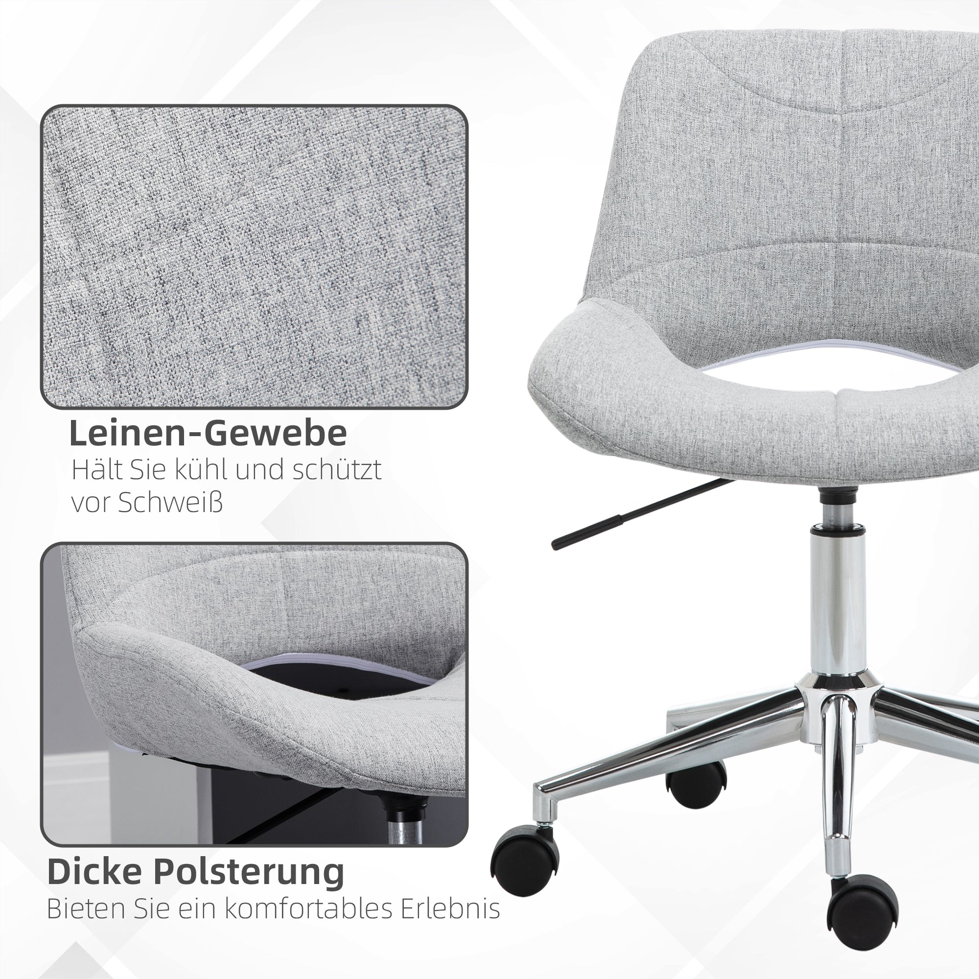 Office Chair, Armrest-Free Swivel, 110 kg, Light Grey