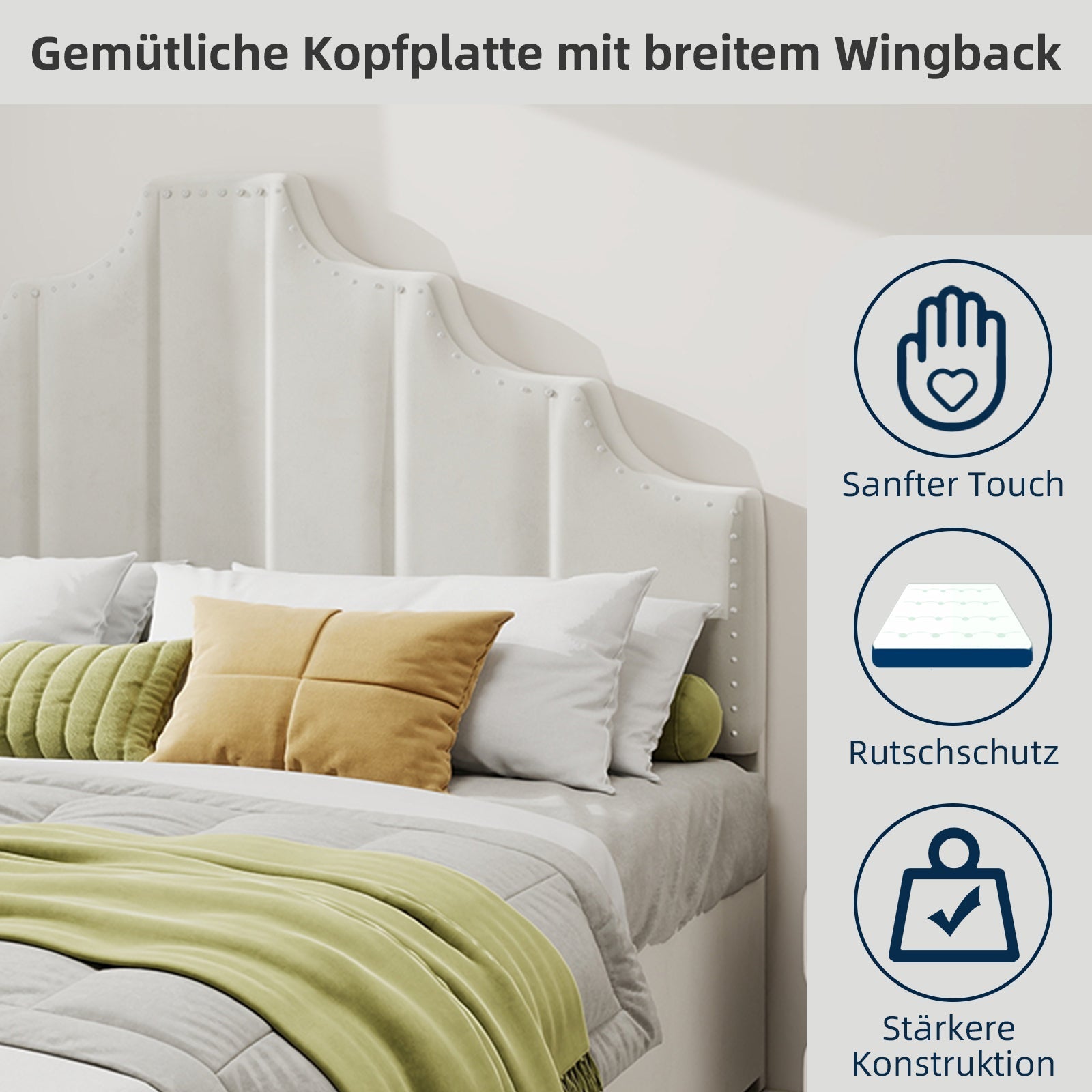 Modern Minimalist Soft Bed, Comfortable Headboard, 160x200CM, Beige