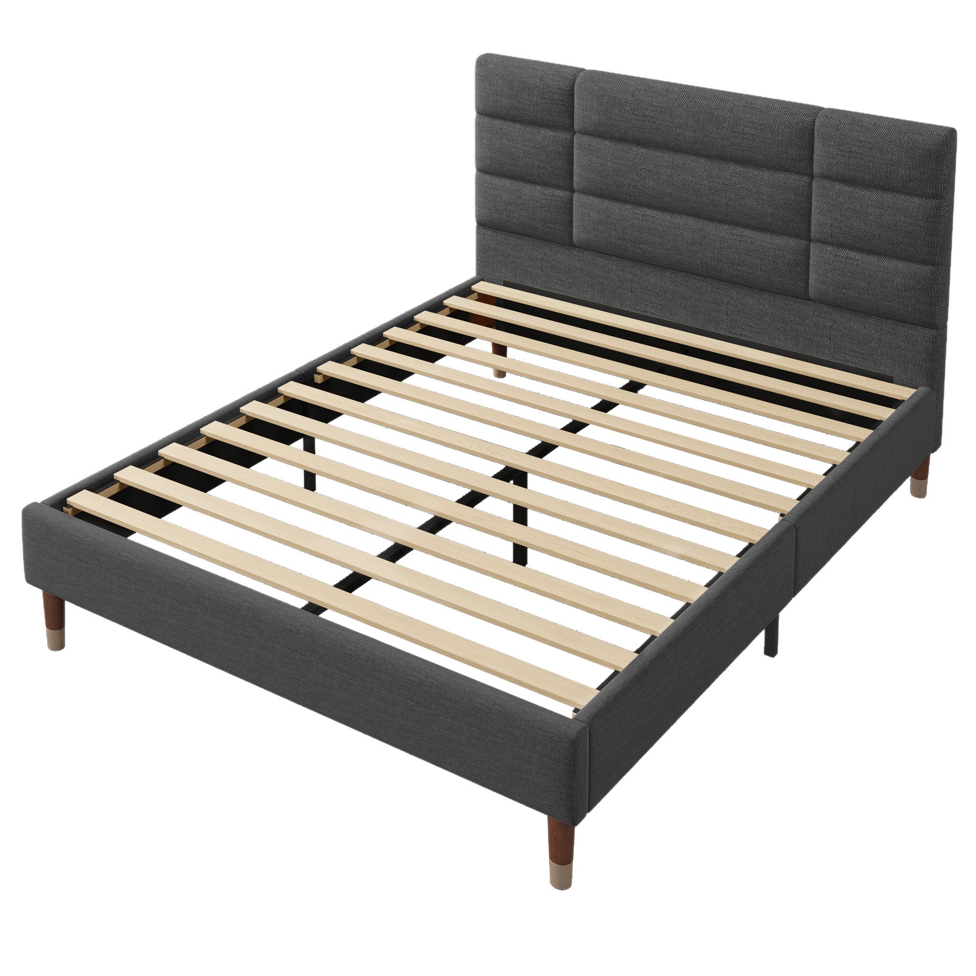 Upholstered Bed, 140x200cm Double with Bed Box & Slatted Frame, Innerspring Mattress