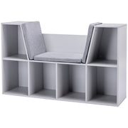 Children's Shelf Bookcase, Stool Bench 6 Compartments Toy Box, Grey