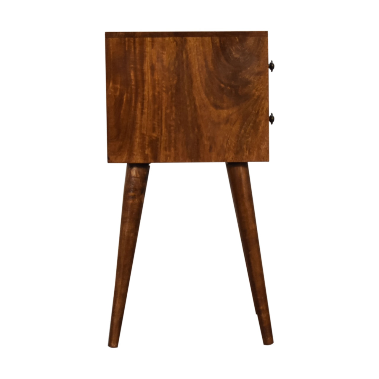Solid Wood Mini Chestnut Bedside, 2 Drawers, Dark Brown