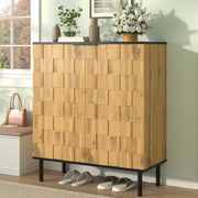 Mosaic Shoe Cabinet with 2 Doors and Adjustable Compartments, Wood Look Chipboard