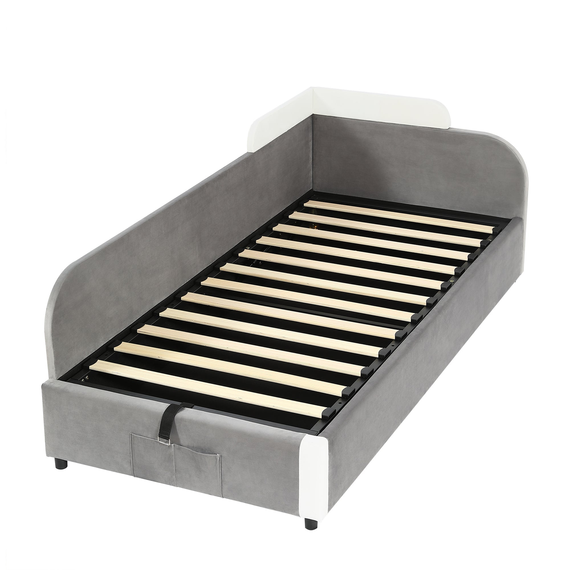 Upholstered Bed, Hydraulic with Storage, Velvet+Plywood Grey 90x200cm