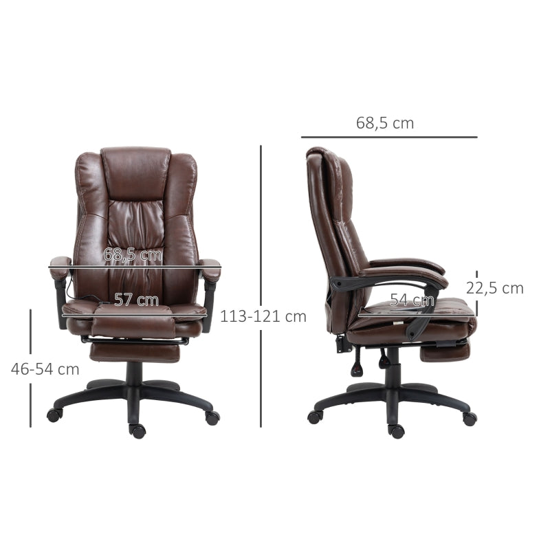 Vinsetto Adjustable Swivel Chair with Footrest, Headrest, Massage Function, Faux Leather, Brown
