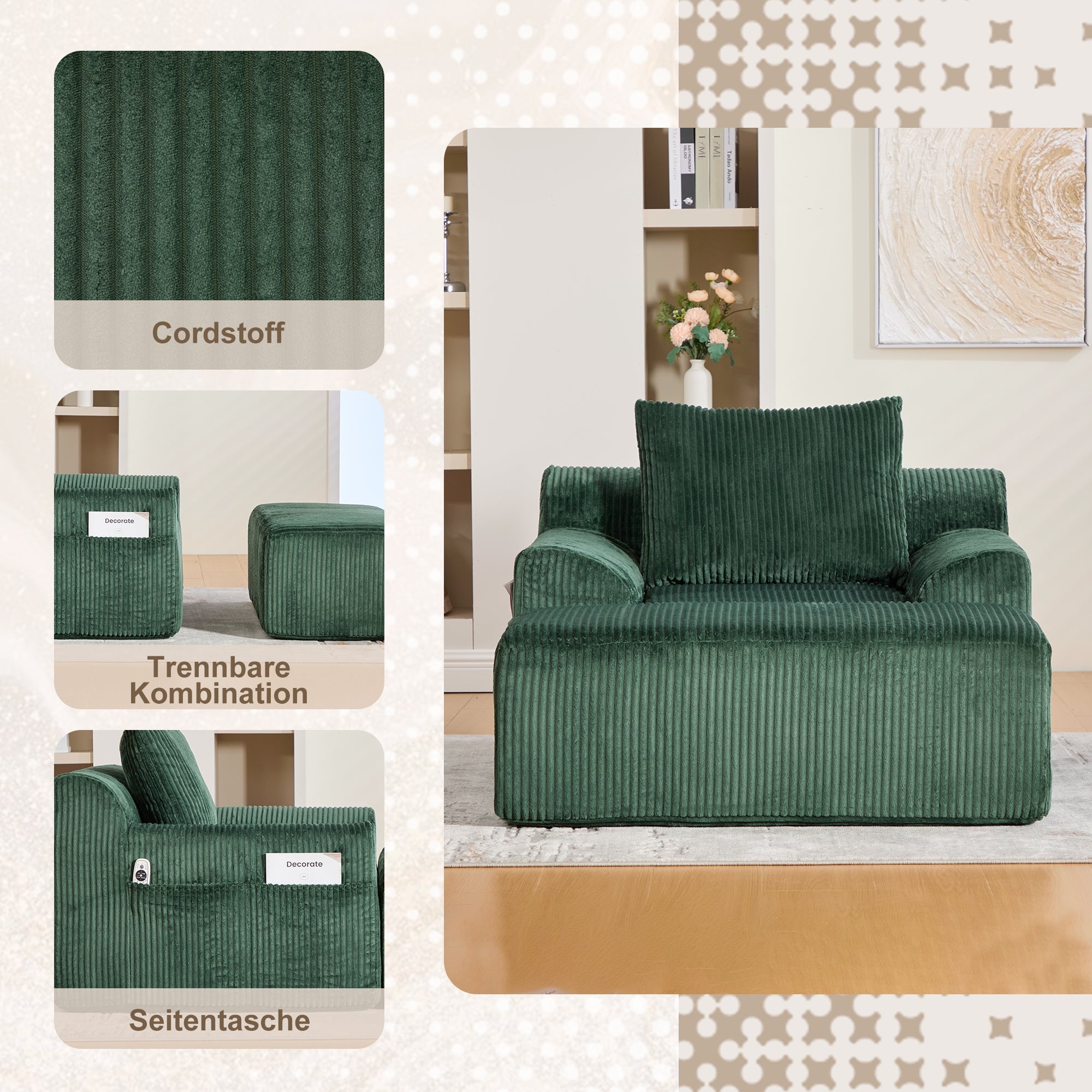 Oversized Sofa Chair Corduroy Deep Seat Boneless No Assembly Required