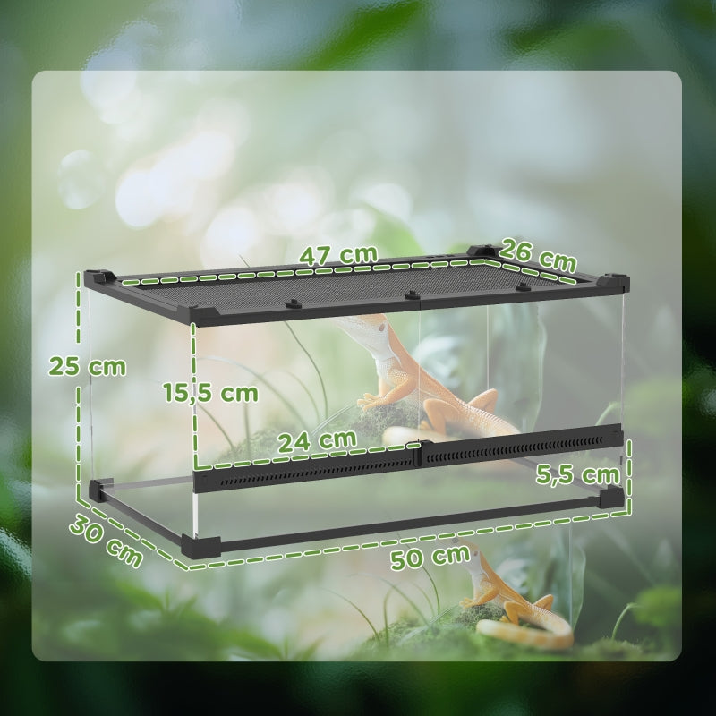 Glass Terrarium for Reptiles, Raised Waterproof Base, Button Lock, Glass